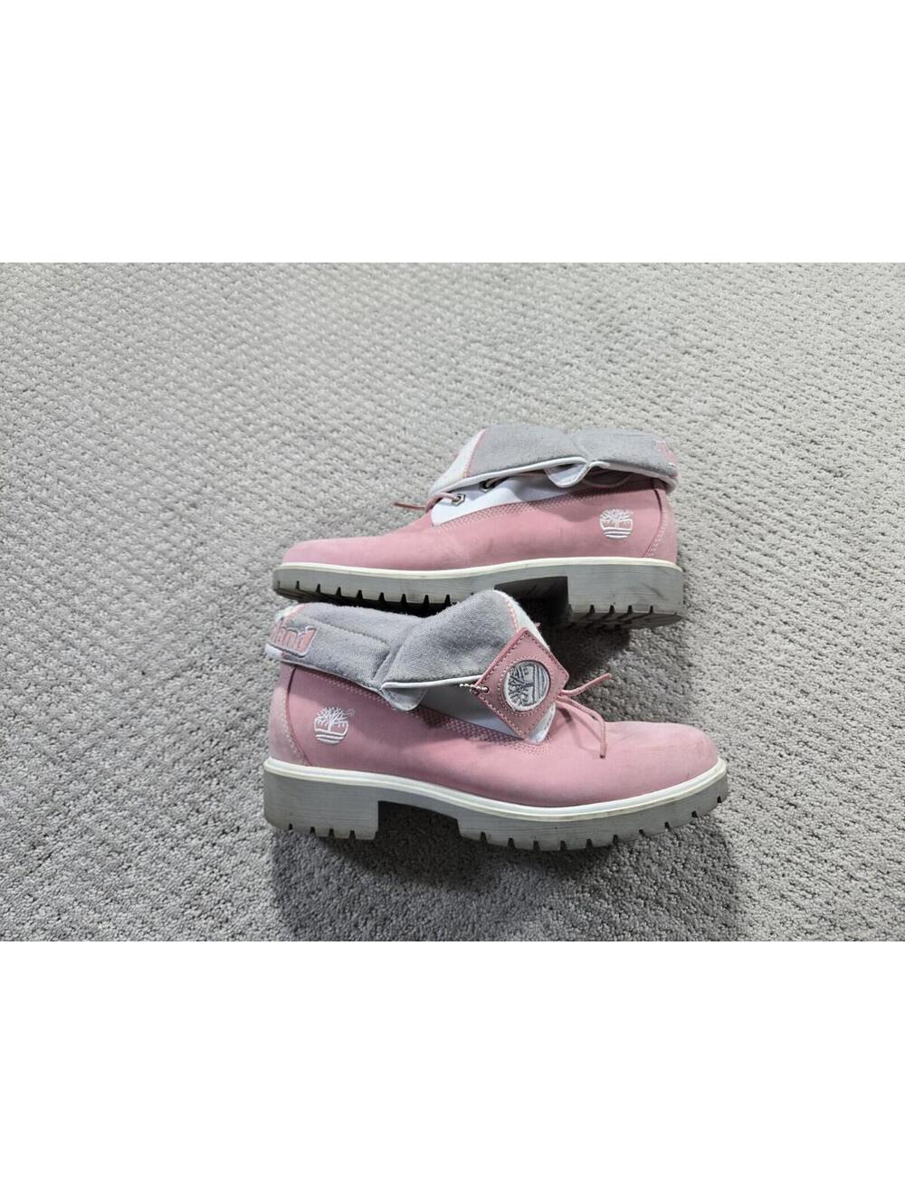 Timberland Boots Womens 8.5M Fold Down White Pink Suede Leather Winter 31395 - Picture 3 of 9